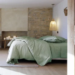 Housse de couette uni 280x240 cm percale de coton MANOIR vert Lichen>Linnea Hot