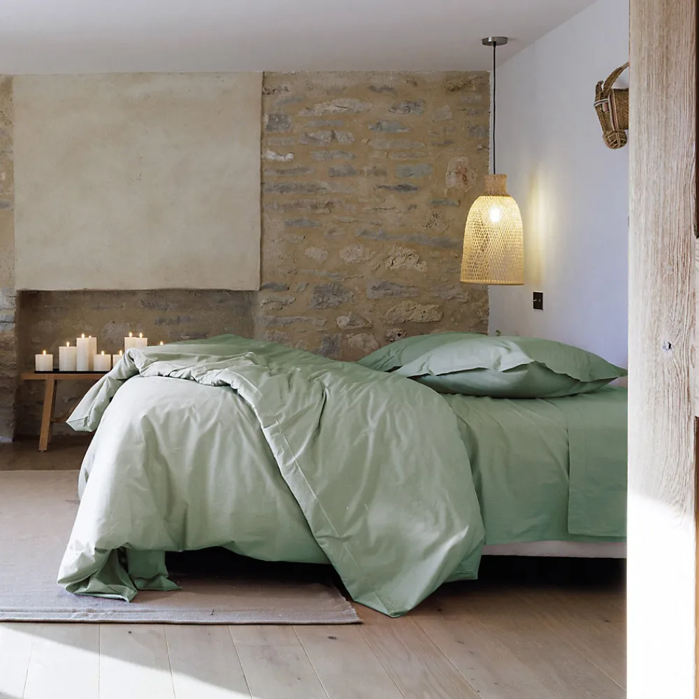 Housse de couette uni 240x220 cm percale de coton MANOIR vert Lichen>Linnea