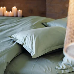 Housse de couette uni 240x220 cm percale de coton MANOIR vert Lichen><noscript><img width=