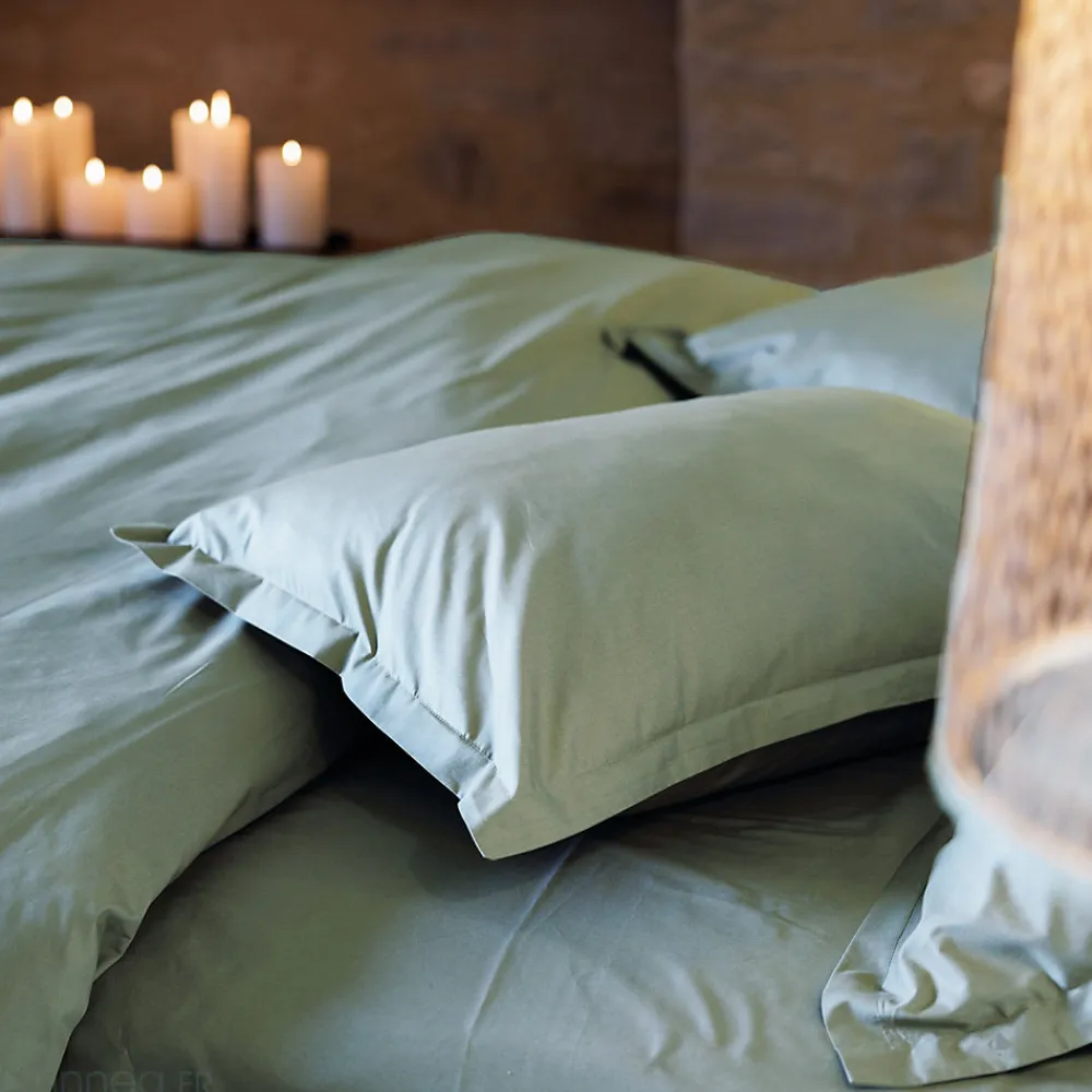 Housse de couette uni 240x220 cm percale de coton MANOIR vert Lichen>Linnea