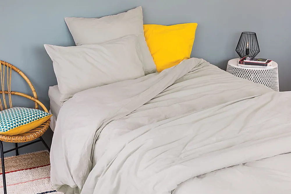 Toison d'Or Housse de couette unie en coton Lavé (200x200 cm - Gris Galet)* Housse De Couette
