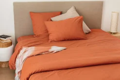 Housse de couette unie en coton Lavé (240x220 cm - Cuivre)>Toison d'Or Discount
