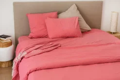 Toison d'Or Housse de couette unie en coton Lavé (140x200 cm - Rose)* Housse De Couette
