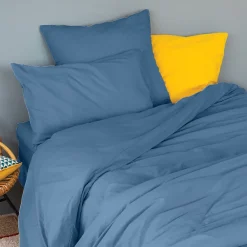 Toison d'Or Housse de couette unie en coton Lavé (240x220 cm - Bleu Foncé)* Housse De Couette