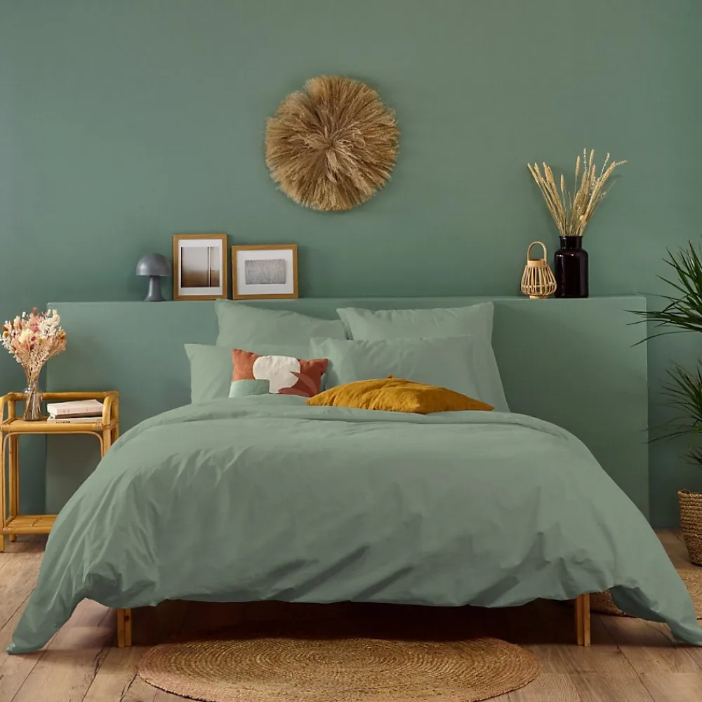 Housse de couette unie 240x260cm PERCALE SAUGE>Bleu Calin New