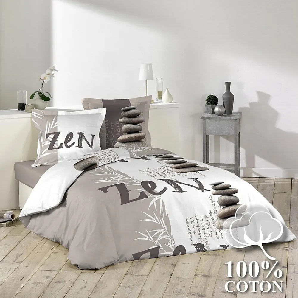 Douceur D'Intérieur Housse de couette 240x220 + 2 taies Galets Zen coton 42 fils* Housse De Couette