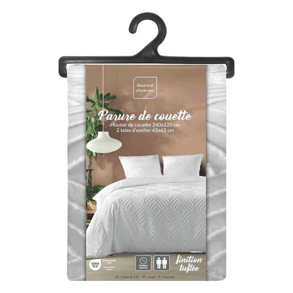 Housse de couette 240x220 + 2 taies tuftée blanche>Douceur D'Intérieur Clearance