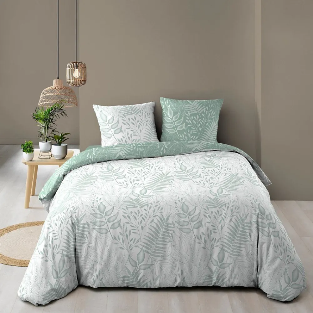Housse de couette 260x240 + 2 taies CASSIA sauge 100% coton>Douceur D'Intérieur Outlet