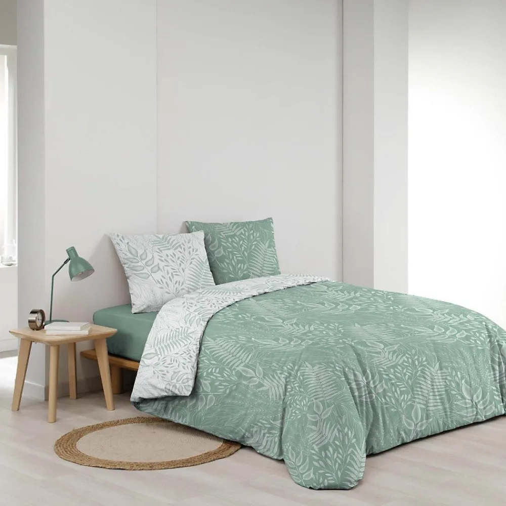 Housse de couette 260x240 + 2 taies CASSIA sauge 100% coton>Douceur D'Intérieur Outlet