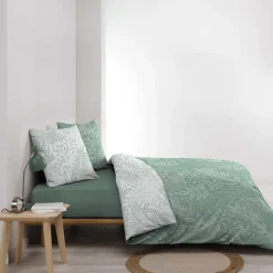 Housse de couette 260x240 + 2 taies CASSIA sauge 100% coton><noscript><img width=