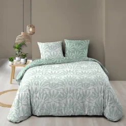 Douceur D'Intérieur Housse de couette 240x220 + 2 taies MALIA sauge 100% coton* Housse De Couette