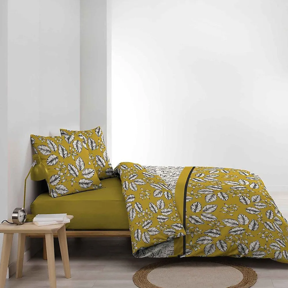 Housse de couette 260x240 + 2 taies Marjolaine ocre coton 52 fils>100Comfort Discount