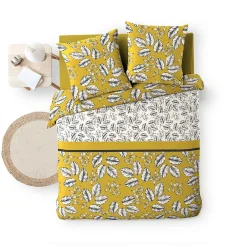 Housse de couette 260x240 + 2 taies Marjolaine ocre coton 52 fils><noscript><img width=