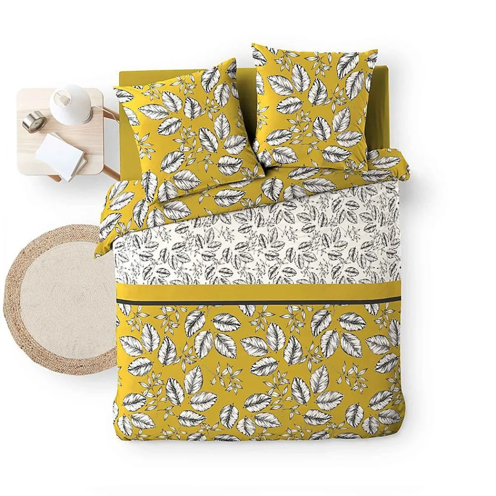 Housse de couette 260x240 + 2 taies Marjolaine ocre coton 52 fils>100Comfort Discount