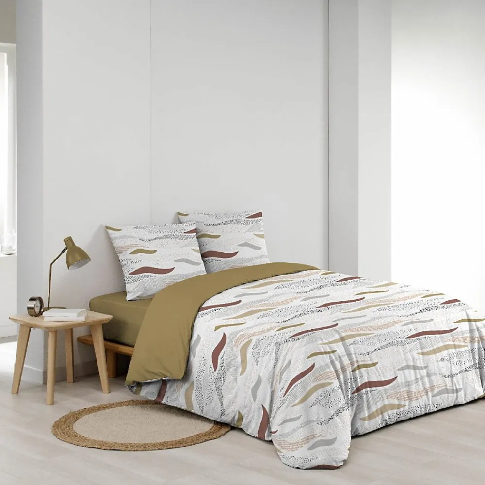 Housse de couette 240x220 + 2 taies imprimées VAGUES>Douceur D'Intérieur Discount