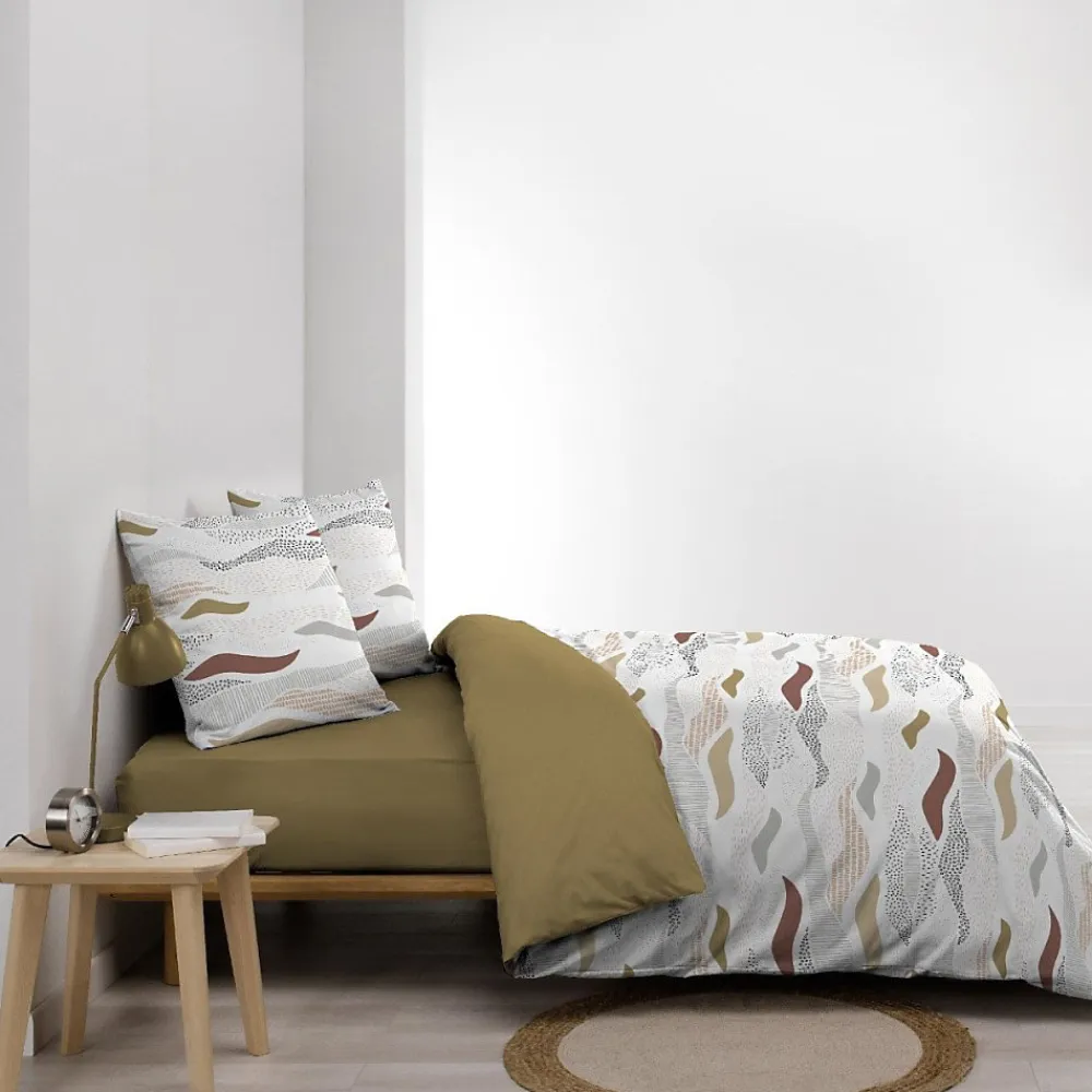 Housse de couette 240x220 + 2 taies imprimées VAGUES>Douceur D'Intérieur Discount