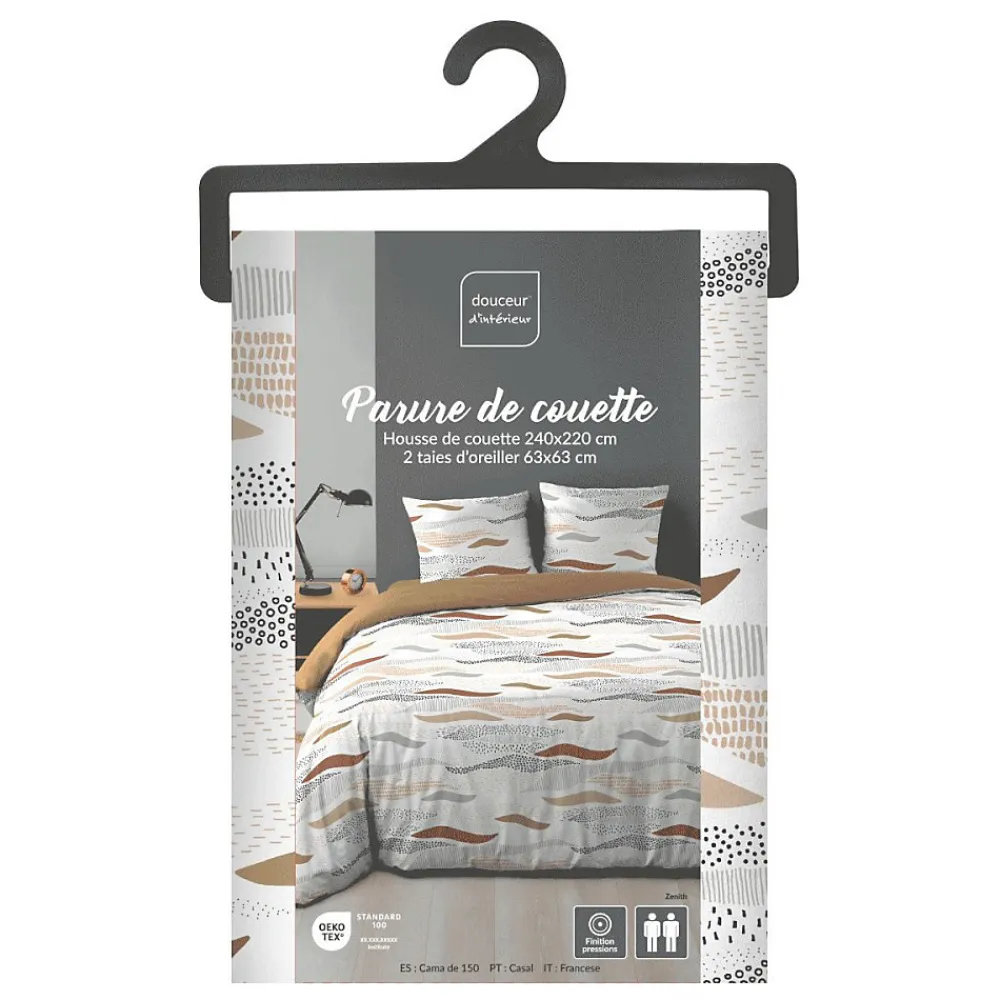 Housse de couette 240x220 + 2 taies imprimées VAGUES>Douceur D'Intérieur Discount