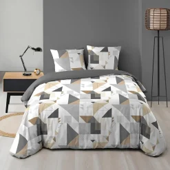 Housse de couette 240x220 + 2 taies TRIGONE microfibre>Douceur D'Intérieur Discount