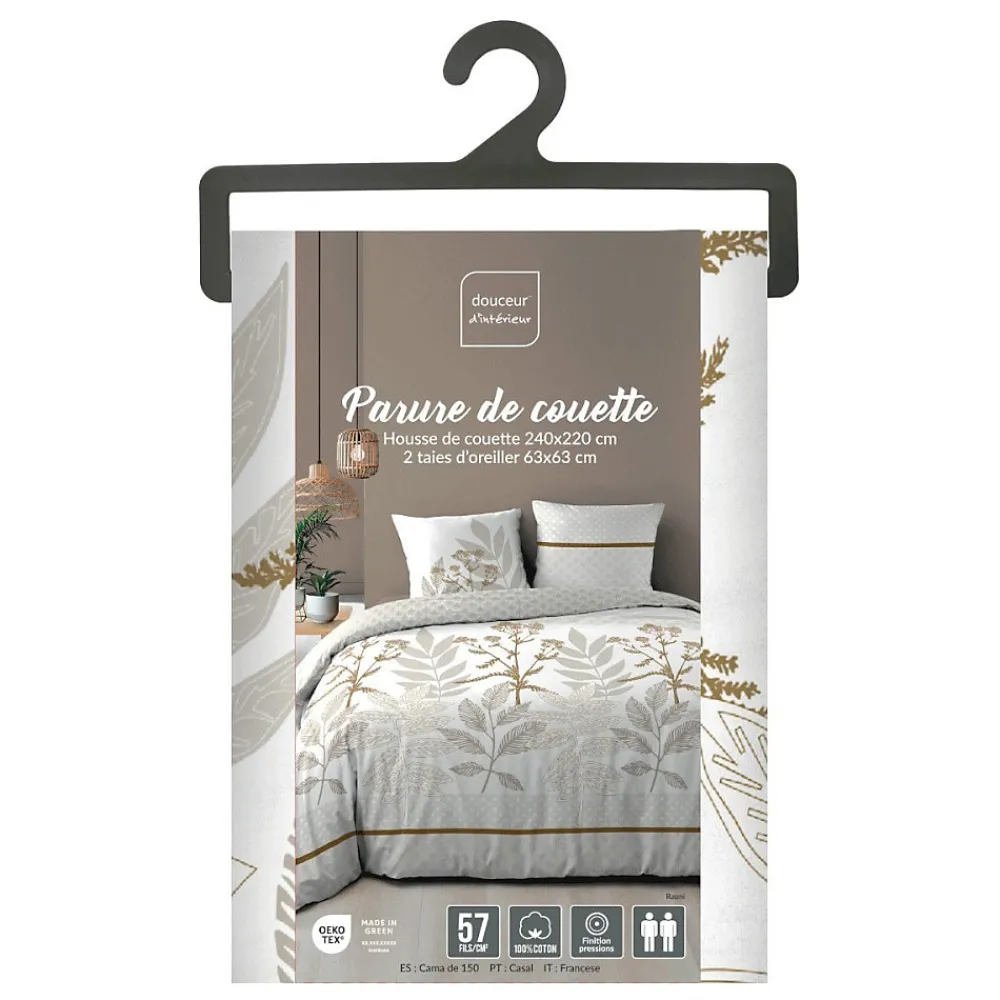 Douceur D'Intérieur Housse de couette 240x220 + 2 taies RAONI 100% coton 57fils* Housse De Couette