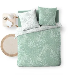 Douceur D'Intérieur Housse de couette 240x220 + 2 taies CASSIA sauge 100% coton* Housse De Couette