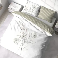 Cote Deco Housse de couette 240x220 + 2 taies SOLIFLORE 100% Coton 57 fils* Housse De Couette