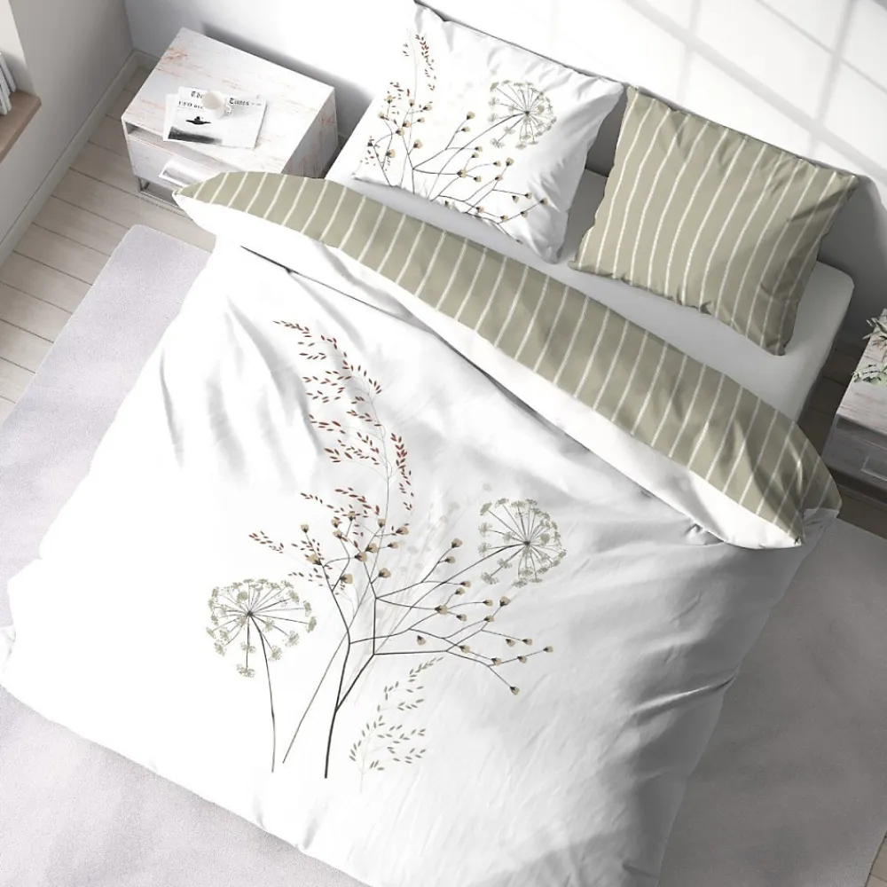 Cote Deco Housse de couette 240x220 + 2 taies SOLIFLORE 100% Coton 57 fils* Housse De Couette