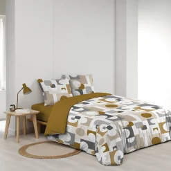 Housse de couette 240x220 + 2 taies GEOMELO ocre><noscript><img width=