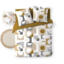 Housse de couette 240x220 + 2 taies GEOMELO ocre><noscript><img width=