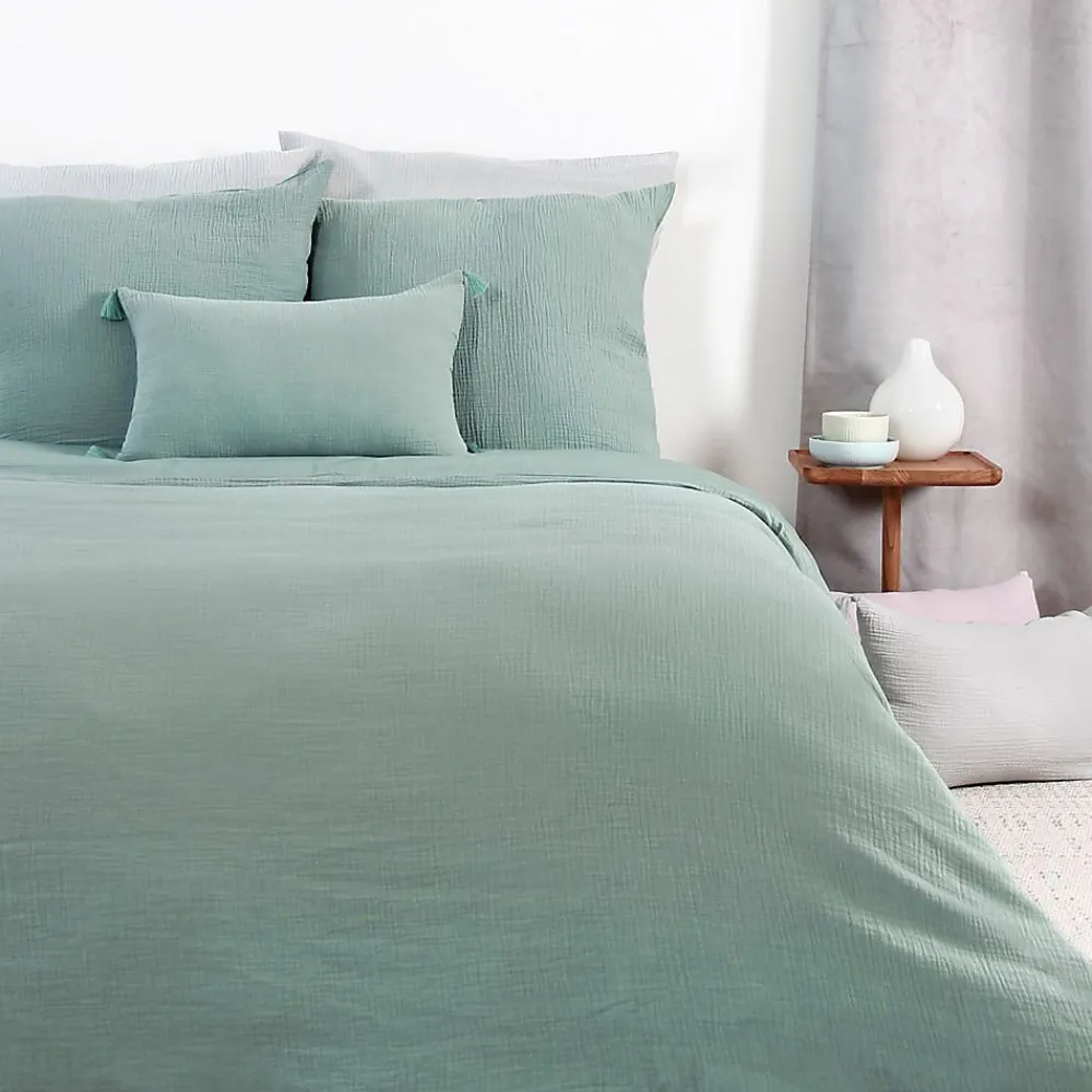 Housse de couette 220x240 cm + 2 taies d'oreiller 63x63 cm gaze de coton amande>Housse De Rêve