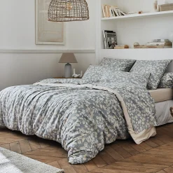 Housse de couette 140x200 cm en percale coton LISON gris>Linnea