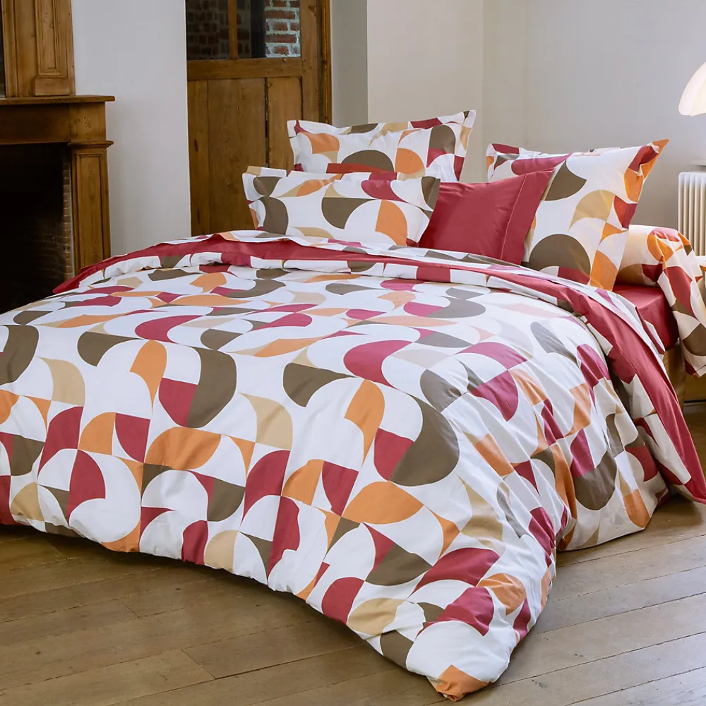 Housse de couette 280x240 cm en 100% percale MODULO blanc acajou>Linnea Clearance
