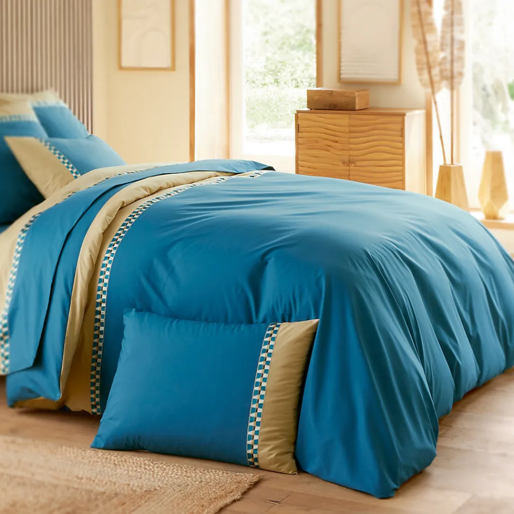 Housse de couette 300x240 cm en percale de coton LINOA bleu cobalt>Linnea