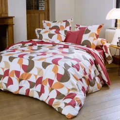 Housse de couette 260x240 cm en 100% percale MODULO blanc acajou>Linnea