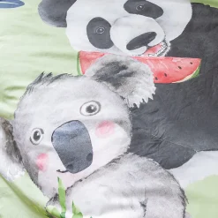Housse de couette 140x200 cm en 100% percale de coton PANDA vert><noscript><img width=