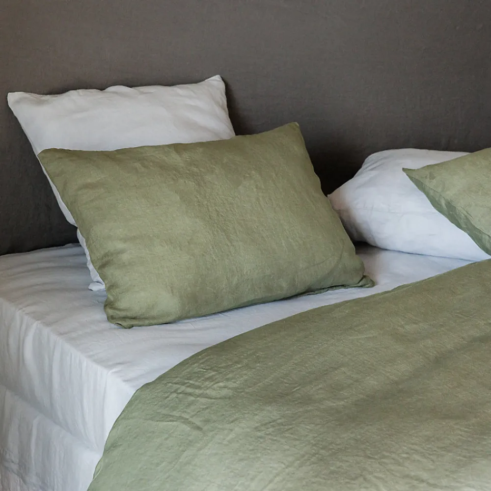 Housse de couette 260X240 cm lit queen size lin lavé SONATE vert Sauge>Linnea New