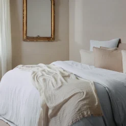 Housse de couette 240x220 cm mousseline de coton MILOS blanc neige><noscript><img width=