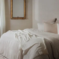 Housse de couette 240x220 cm mousseline de coton MILOS beige ficelle><noscript><img width=