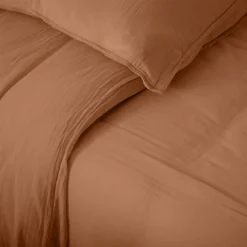 Housse de couette 240x220 cm mousseline de coton MILOS marron cognac><noscript><img data-lazyloaded=