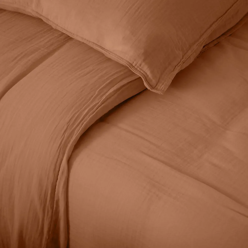 Housse de couette 240x220 cm mousseline de coton MILOS marron cognac>Linnea Outlet