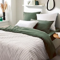 Linnea Housse de couette 140x200 cm percale coton GABY vert Kaki* Housse De Couette