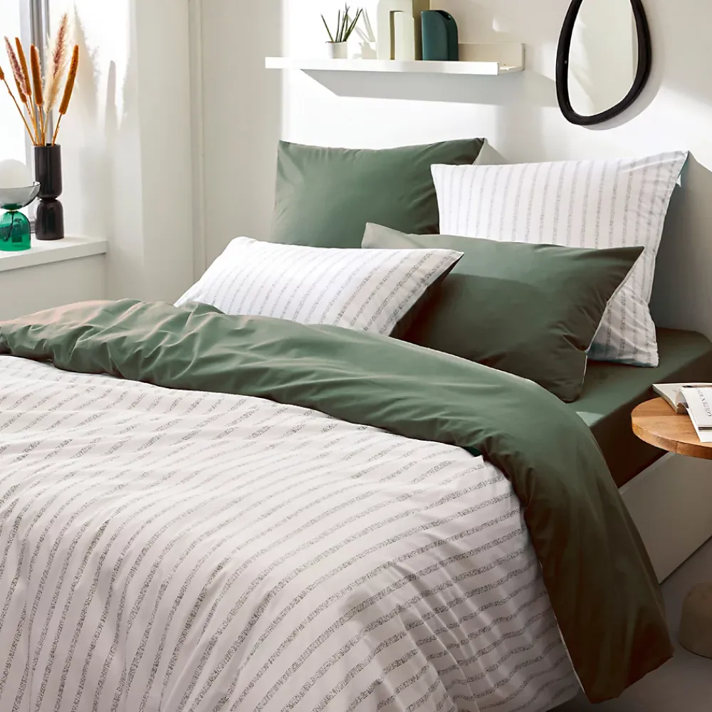 Linnea Housse de couette 140x200 cm percale coton GABY vert Kaki* Housse De Couette