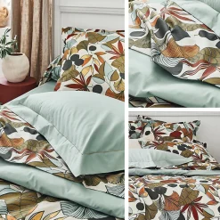 Housse de couette 240x220 cm percale coton CASCADE vert sauge><noscript><img width=