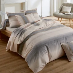 Housse de couette 240x220 cm percale coton ESTEBAN Beige><noscript><img width=