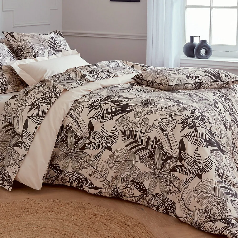 Housse de couette 200x200 cm percale de coton ALBA beige/noir>Linnea Outlet