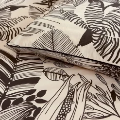 Housse de couette 200x200 cm percale de coton ALBA beige/noir><noscript><img width=