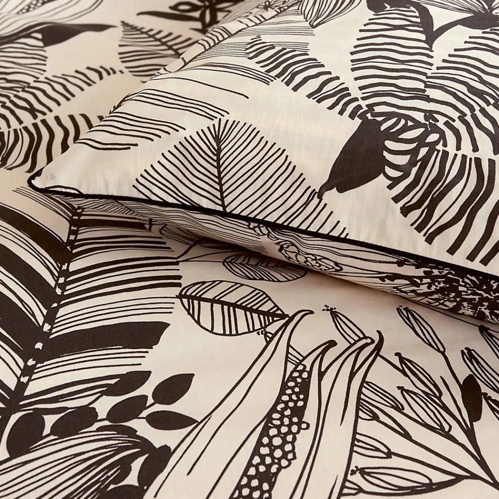 Housse de couette 200x200 cm percale de coton ALBA beige/noir>Linnea Outlet