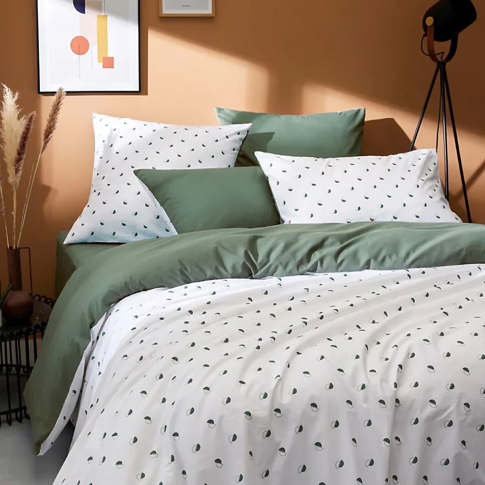 Linnea Housse de couette 200x200 cm percale coton ALEX vert Kaki* Housse De Couette