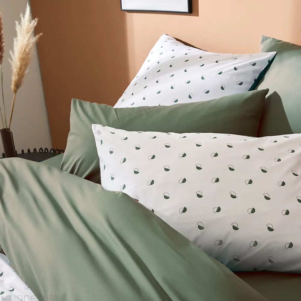 Linnea Housse de couette 200x200 cm percale coton ALEX vert Kaki* Housse De Couette