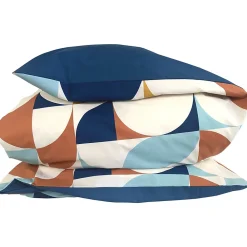 Housse de couette 200x200 cm percale de coton MODULO bleu cobalt>Linnea Discount