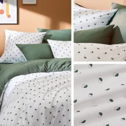 Housse de couette 300x240 cm percale coton ALEX vert Kaki><noscript><img width=
